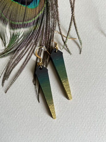 Boucles d’oreilles Paon dégradé vert
