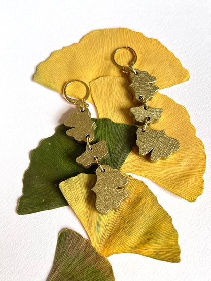 Boucles d’oreilles Gingko doré grand modèle