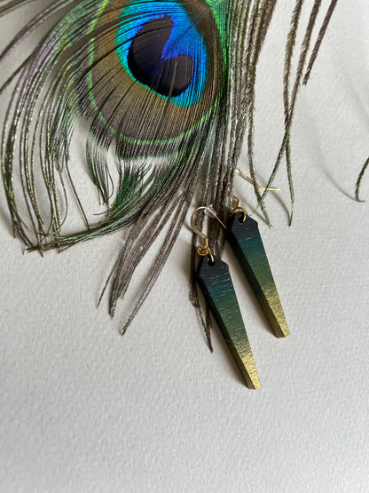 Boucles d’oreilles Paon dégradé vert