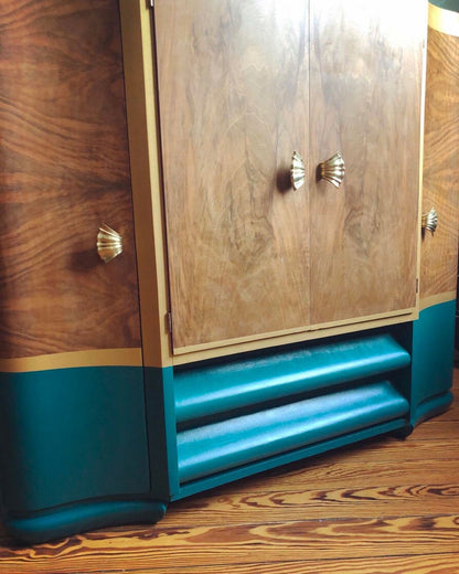 Meuble radio Art Déco bleu et or