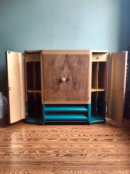 Meuble radio Art Déco bleu et or