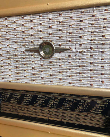 Meuble radio Art Déco bleu et or