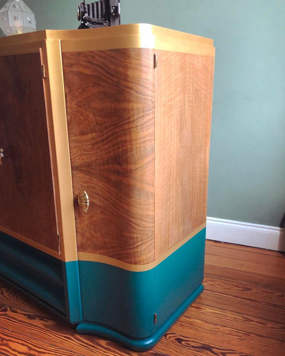 Meuble radio Art Déco bleu et or